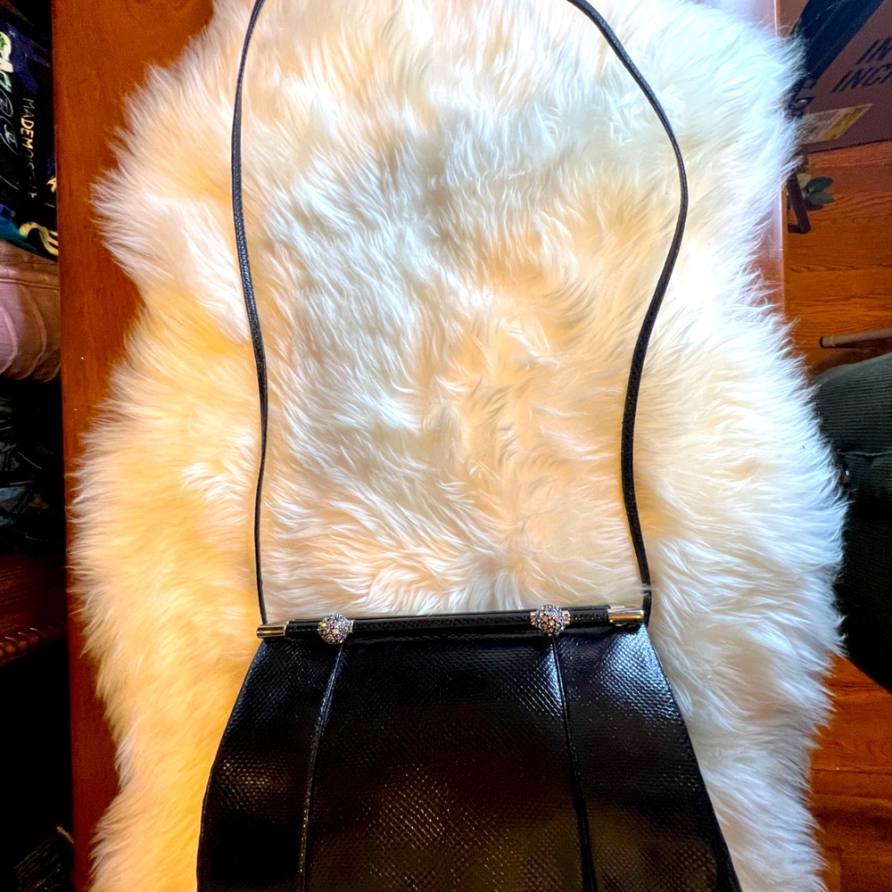 JUDITH LEIBER- Snakeskin with crystal embellishments evening shoulder bag.